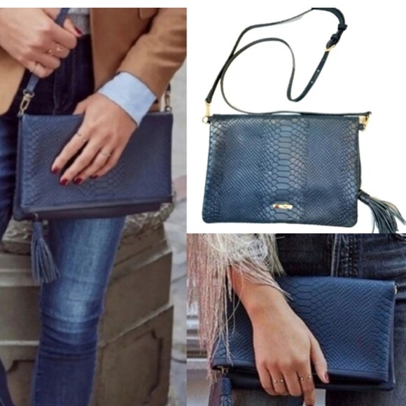 GiGi New York Handbags - GiGi New York Rachel fold-over clutch navy embossed python leather